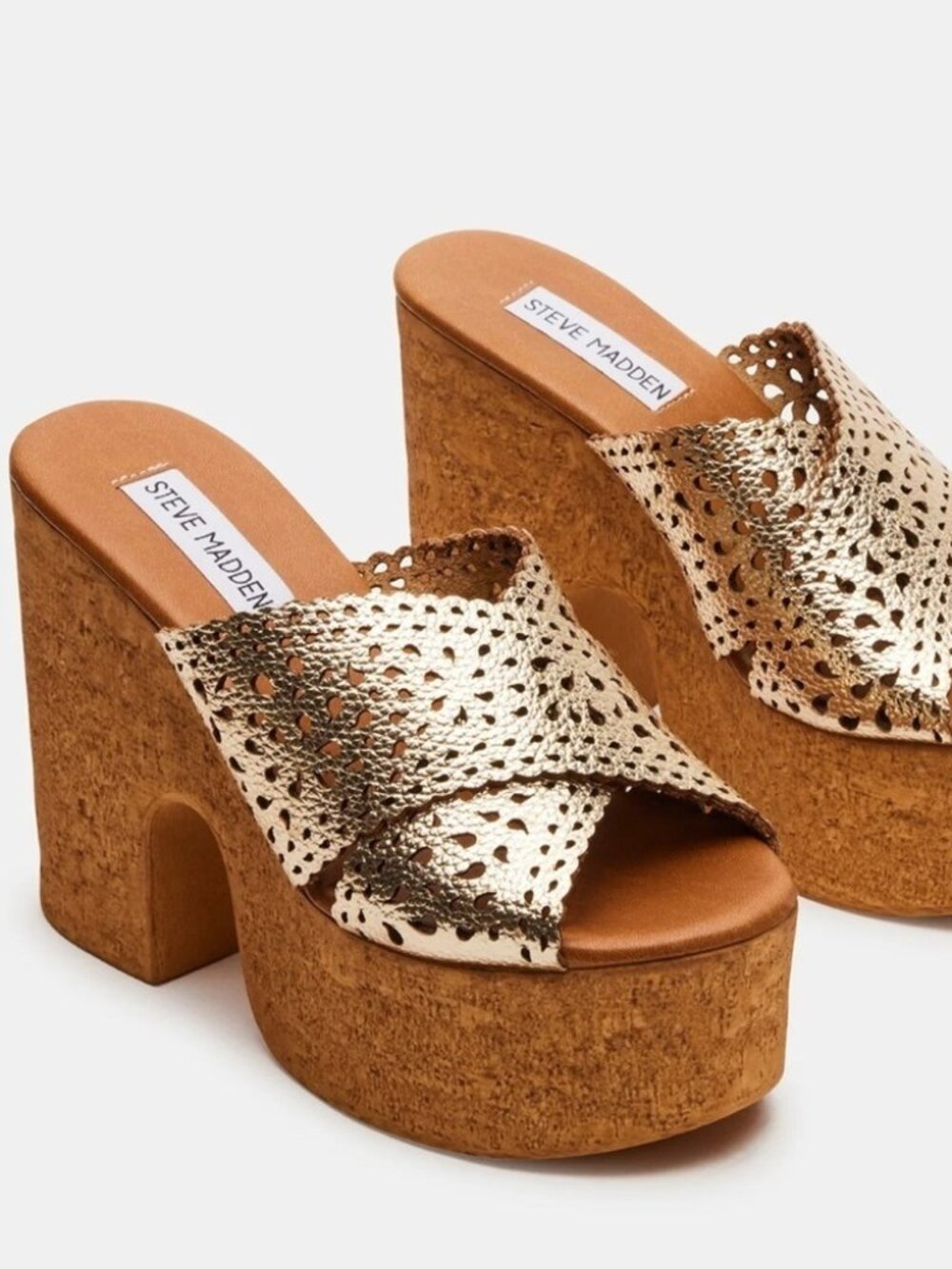 NEW Saffron Gold Metallic Wedge Leather Platform Sandals